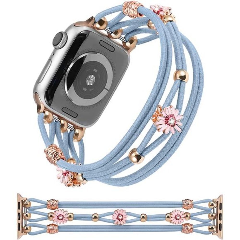NEW Blue Floral Beaded Boho Apple Watch Band